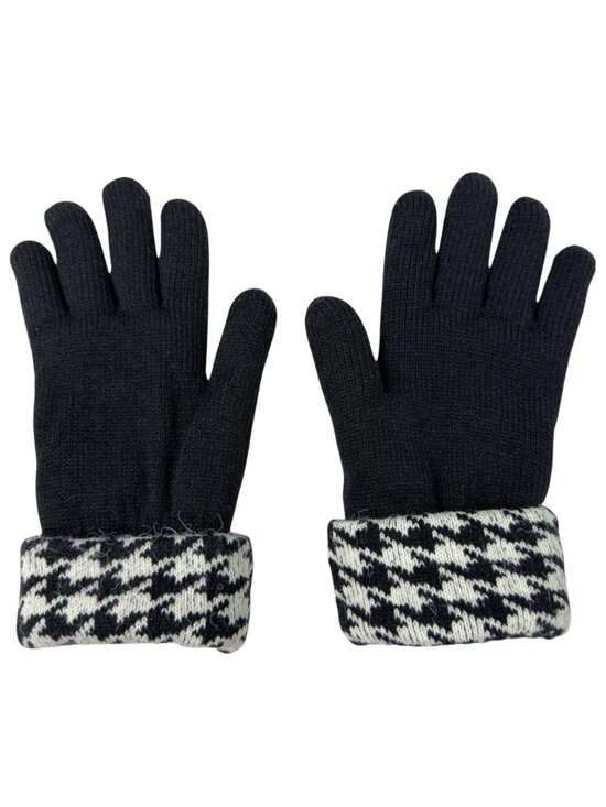 The Unbranded Brand Accessories - Women’s Black Knit Gloves with Houndstooth Cuffs – Fleece Lined
